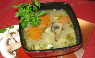Грибной суп на курином бульоне